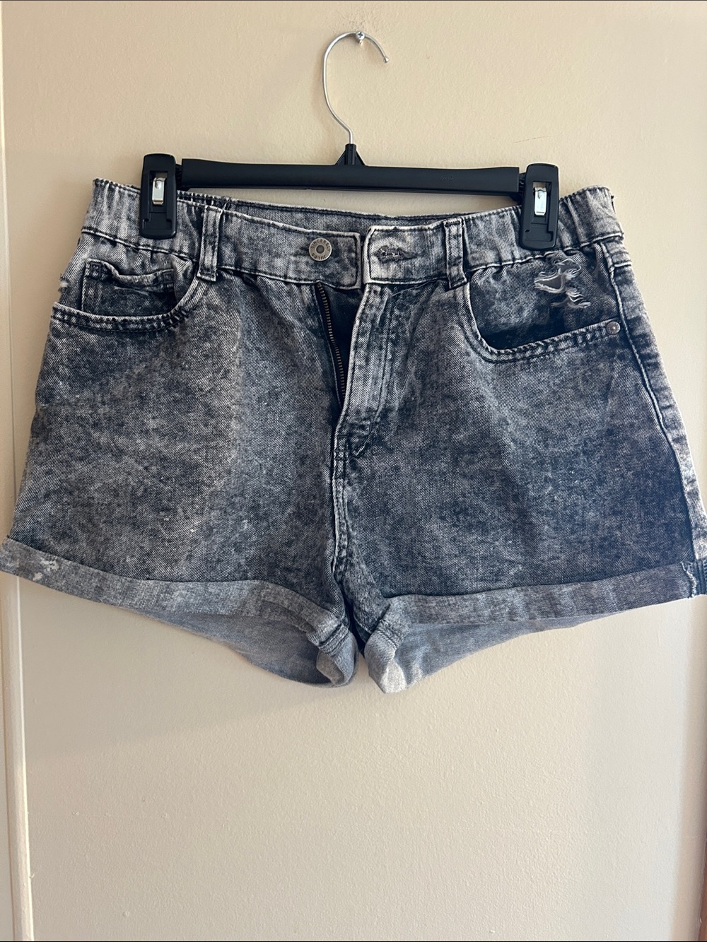 Sincerly Jules Acid Wash Black Rolled-Hem Denim Shorts